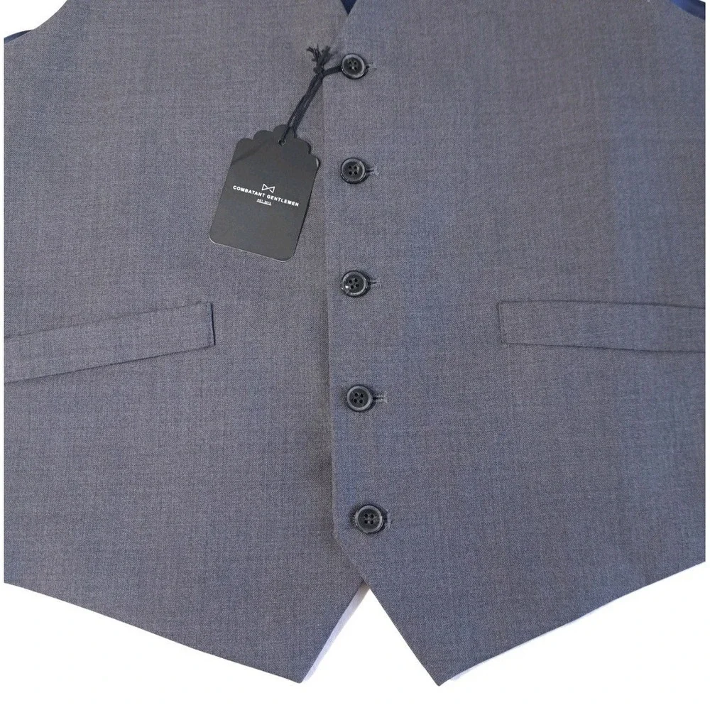 Combatant‎ Gentlemen Men's Charcoal Suit Button Vest 100% Wool 42L Workwear NWT